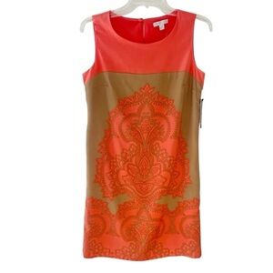 NWT NY&Co Sleeveless Orange and Tan Shift Dress Size XS Fully Lined